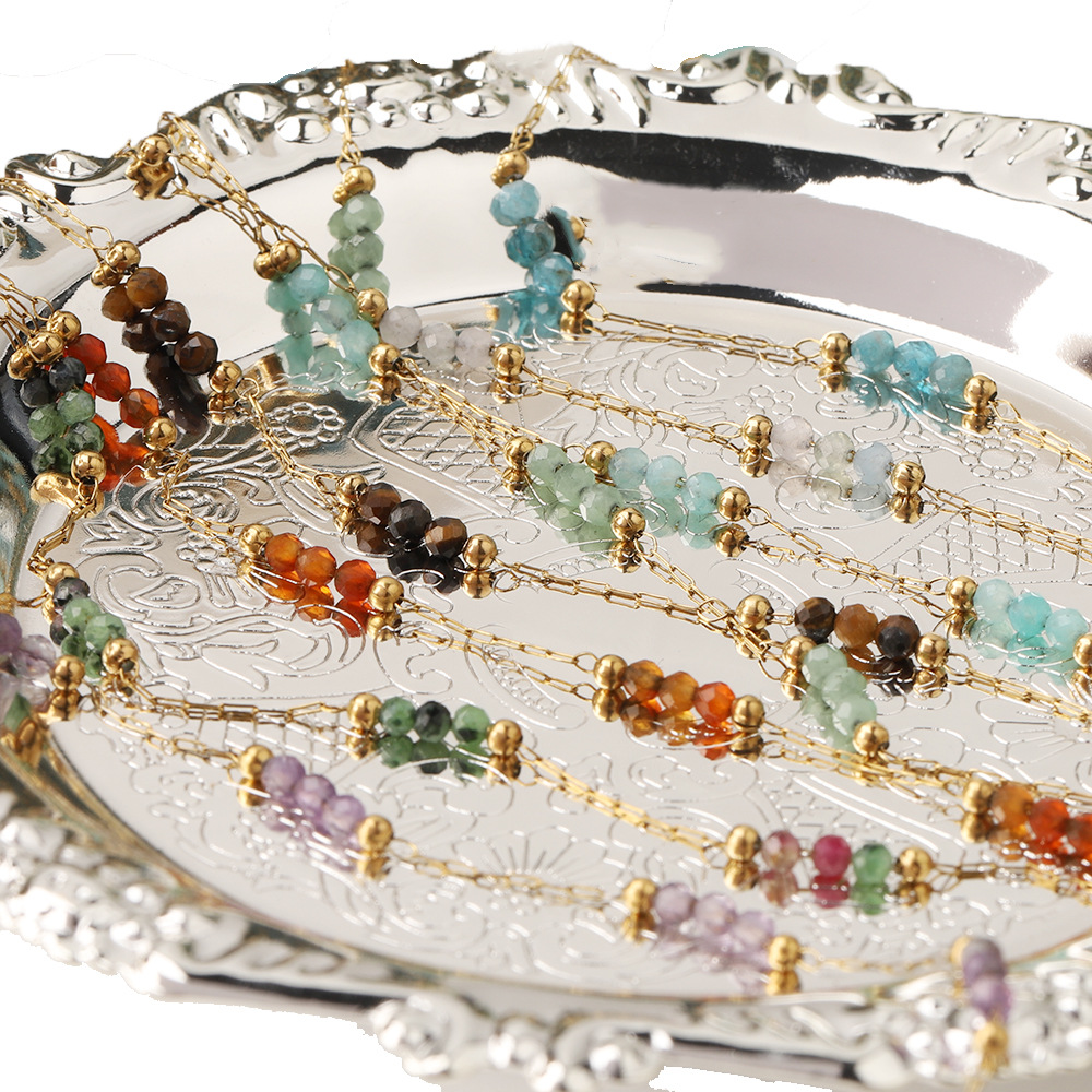 Light Luxury Style High-End Green Crystal Stone Beaded Chain Stainless Steel Color-Preserving Fine Hand Jewelry Women's Bracelet Loose Bead Accessories