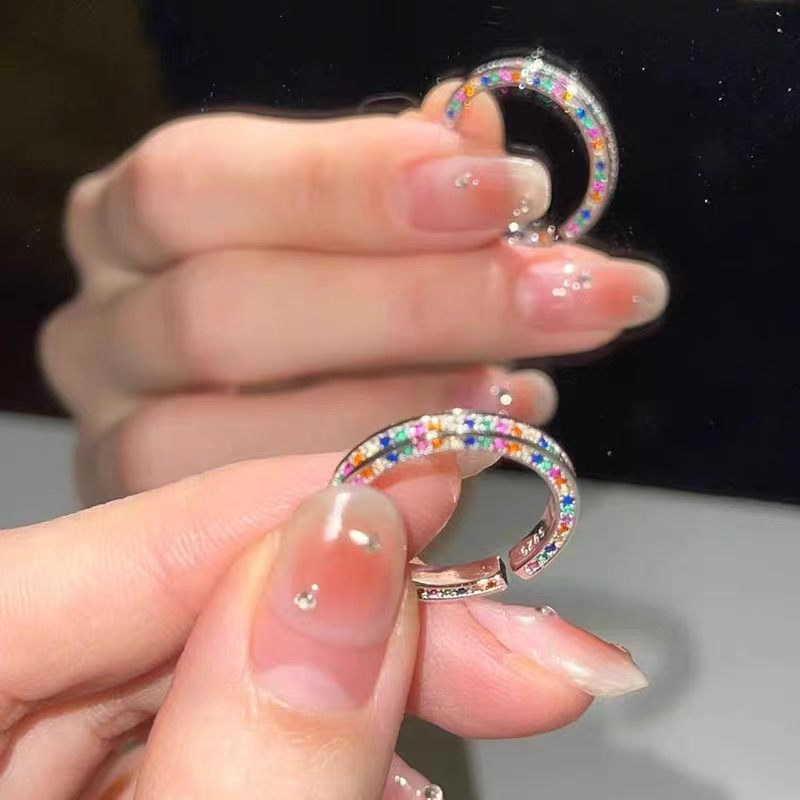 Meet the Rainbow~ Dopamine Colored Zircon Ring Women's Japanese and Korean Niche High-Quality Temperament Index Finger Ring
