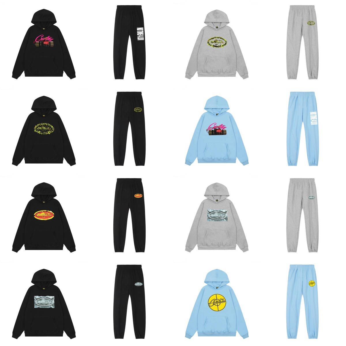 Corteiz Alcatraz Cross-Border Export Time Bomb Print Boys and Girls Hoodie Sweatshirt + Pants Suit Trendy