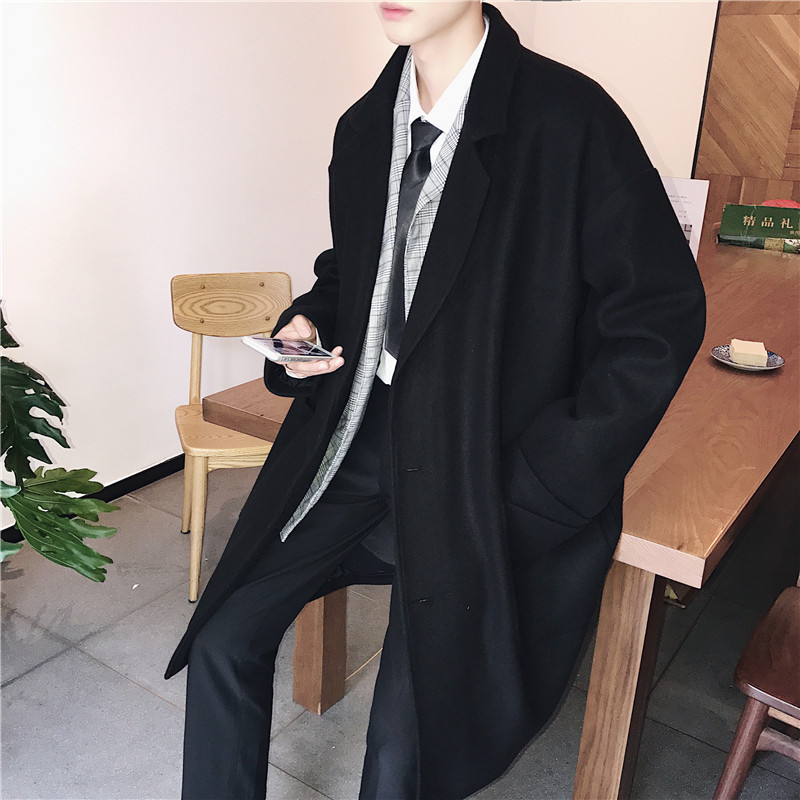 Woolen Coat Men's Winter Korean-style Fashionable Handsome Thickened Warm Woolen Coat Mid-length Loose Ins Coat