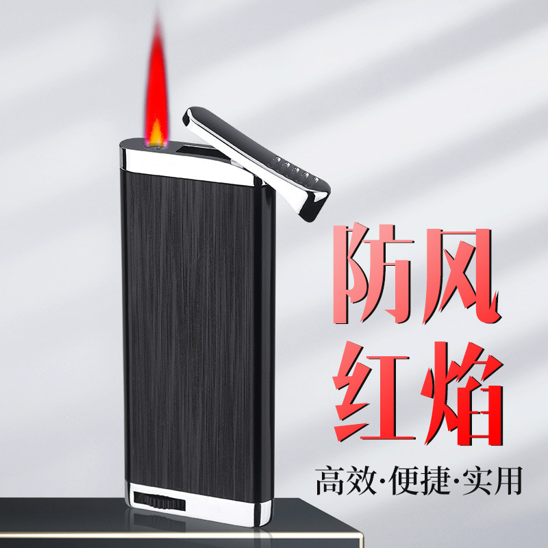 Small Wholesale Men's Metal Windproof Red Flame Ultra-Thin Body Inflatable Portable Business Gift Lighter Light Luxury