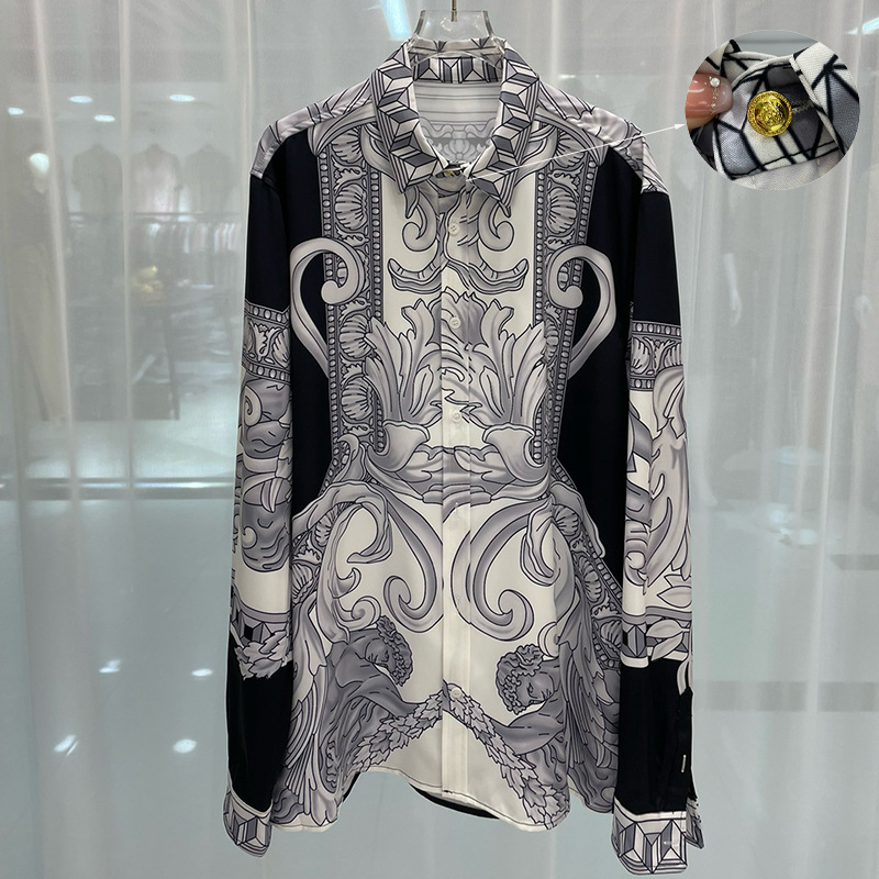 2024 spring new European and American cross-border trade fashion youth popular digital printing men's long sleeve shirt shirt