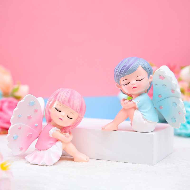 Angel Wings Cute Doll Flower Fairy Girl Resin Handmade Car Center Console Desktop Decoration Gift Wholesale