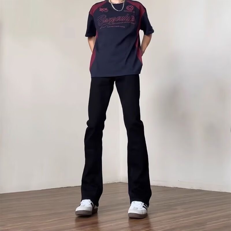 2026 Black Slim-Fit Flared Jeans for Men, American Style High Street Slim-Fit Long Pants