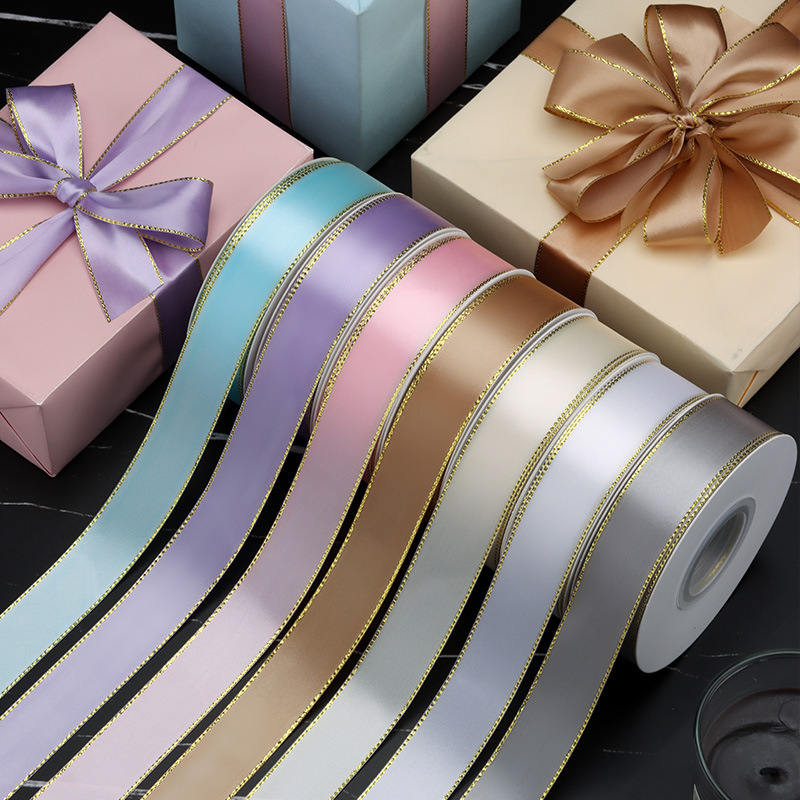 Phnom Penh Polyester with Bronzing Thread Ribbon Floriculture Gift Cake DIY Flower Packaging bouquet Ribbon Customization