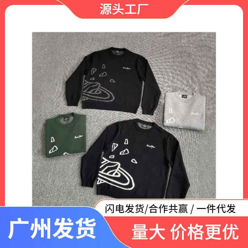 Broken Planet Planet Jacquard Embroidered Logo Knitwear American Street Casual Round Neck Knitwear for Men and Women