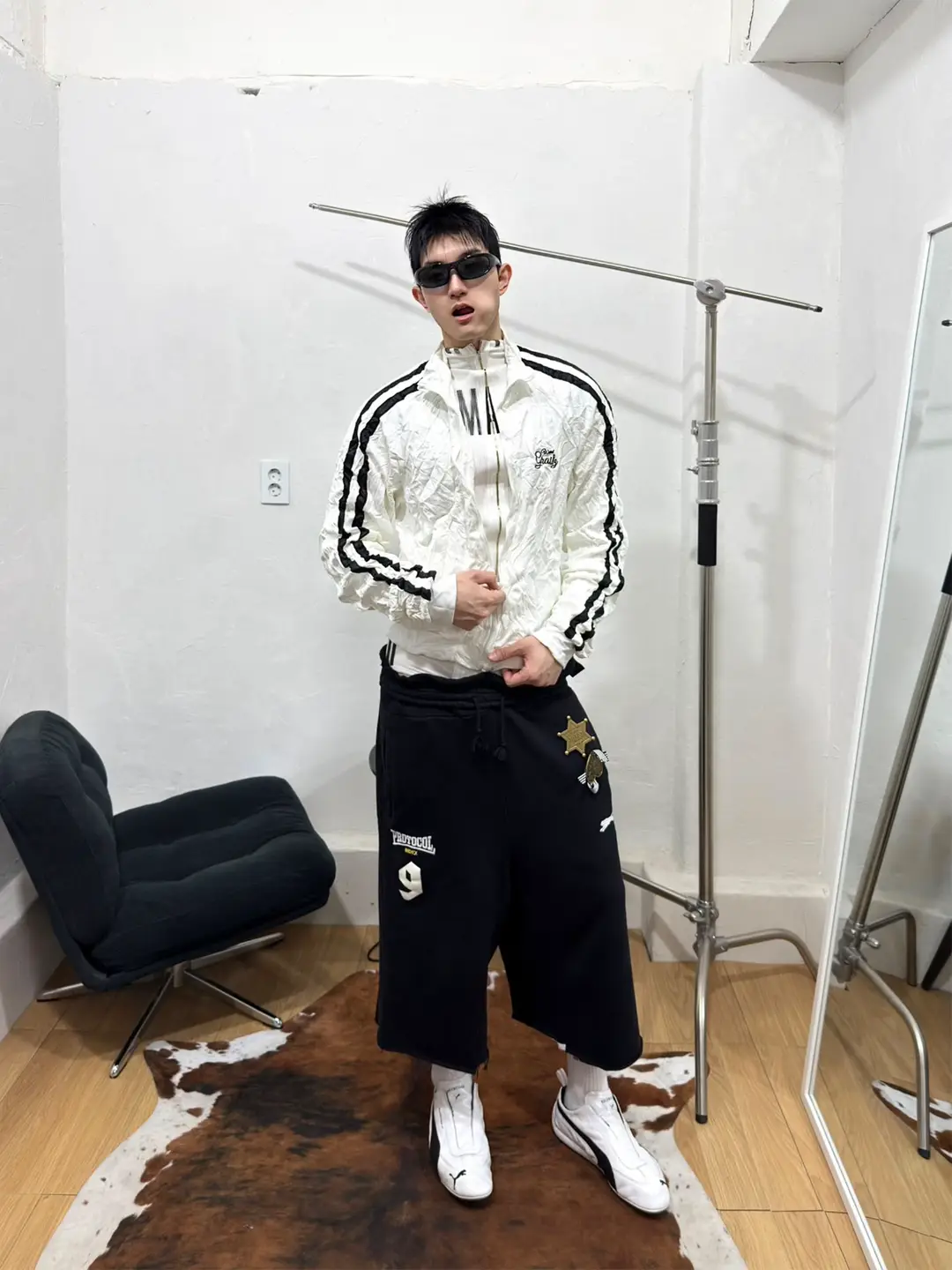 17Stu Protocol Index Act Waist-Flattering Raw Edge Three-Dimensional Cut Cropped Sports Casual Embroidered Sweatpants