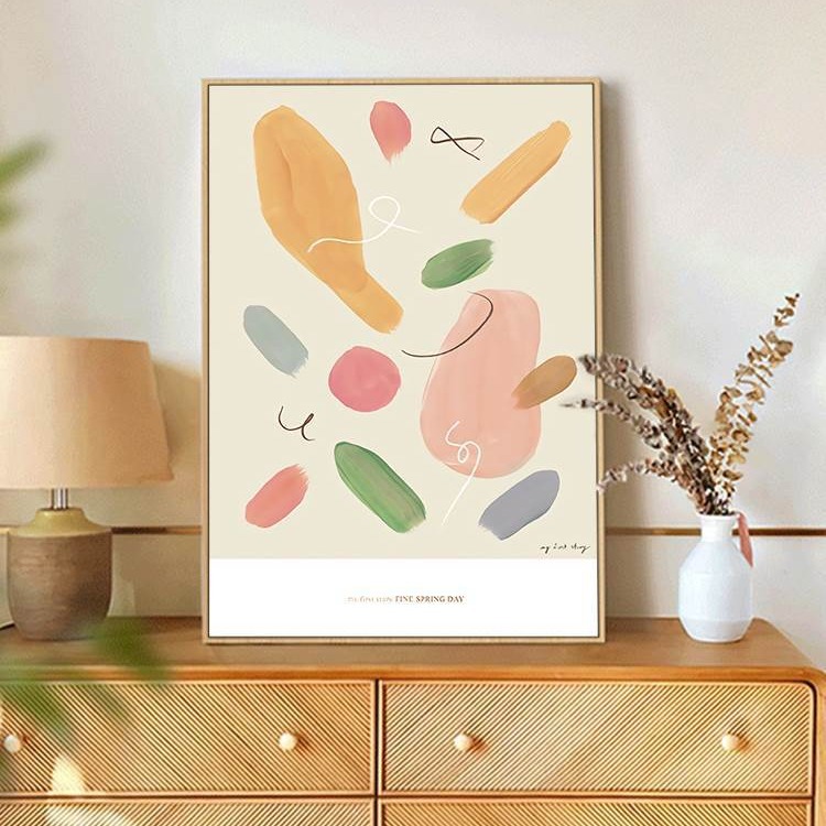 Small Fresh Japanese Abstract Color Block Living Room Decoration Painting Bedroom Bedside Hanging Painting Scandinavian Style Restaurant Mural