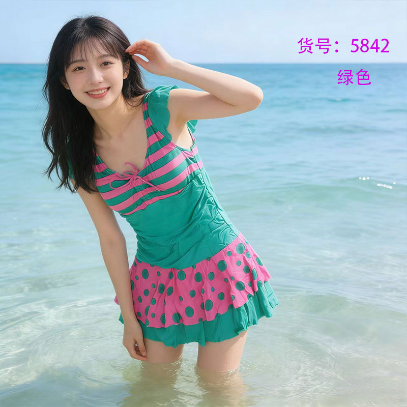Wholesale New swimsuit swimming trunks 5842 one-piece boxers women's belly covering conservative chest plus size swimsuit
