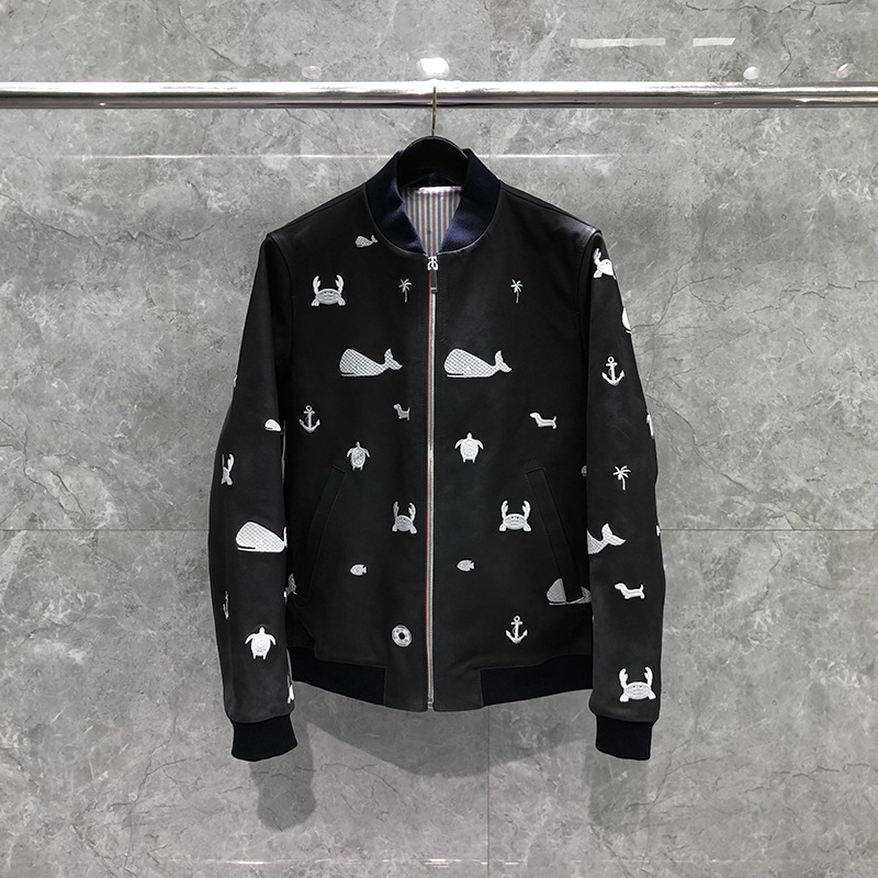 Dongguan brand factory direct sales tb jacket autumn and winter whale crab embroidered baseball collar trendy leather coat