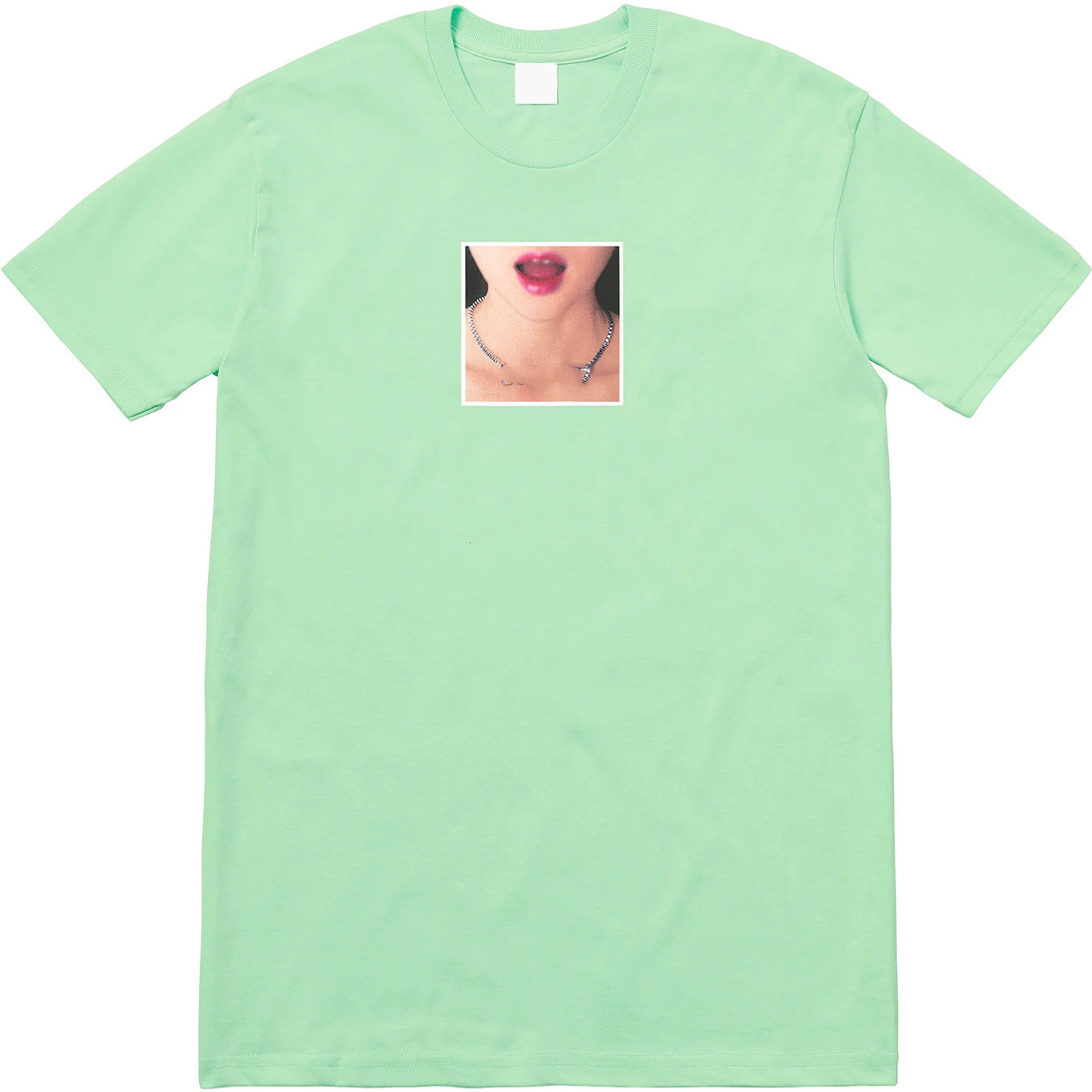 18SS Necklace Tee Red Lips Necklace Girl's Lips Photo Short Sleeve T-shirt Pure Cotton Base Shirt Half Sleeve Trendy