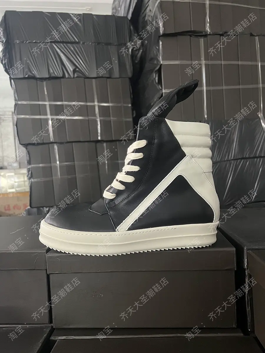 Fashionable Brand Ro Shoes Men's Inverted Triangle High Top Black and White Genuine Leather Thick Sole Increased Big Tongue European and American High Street Sneakers Short Boots