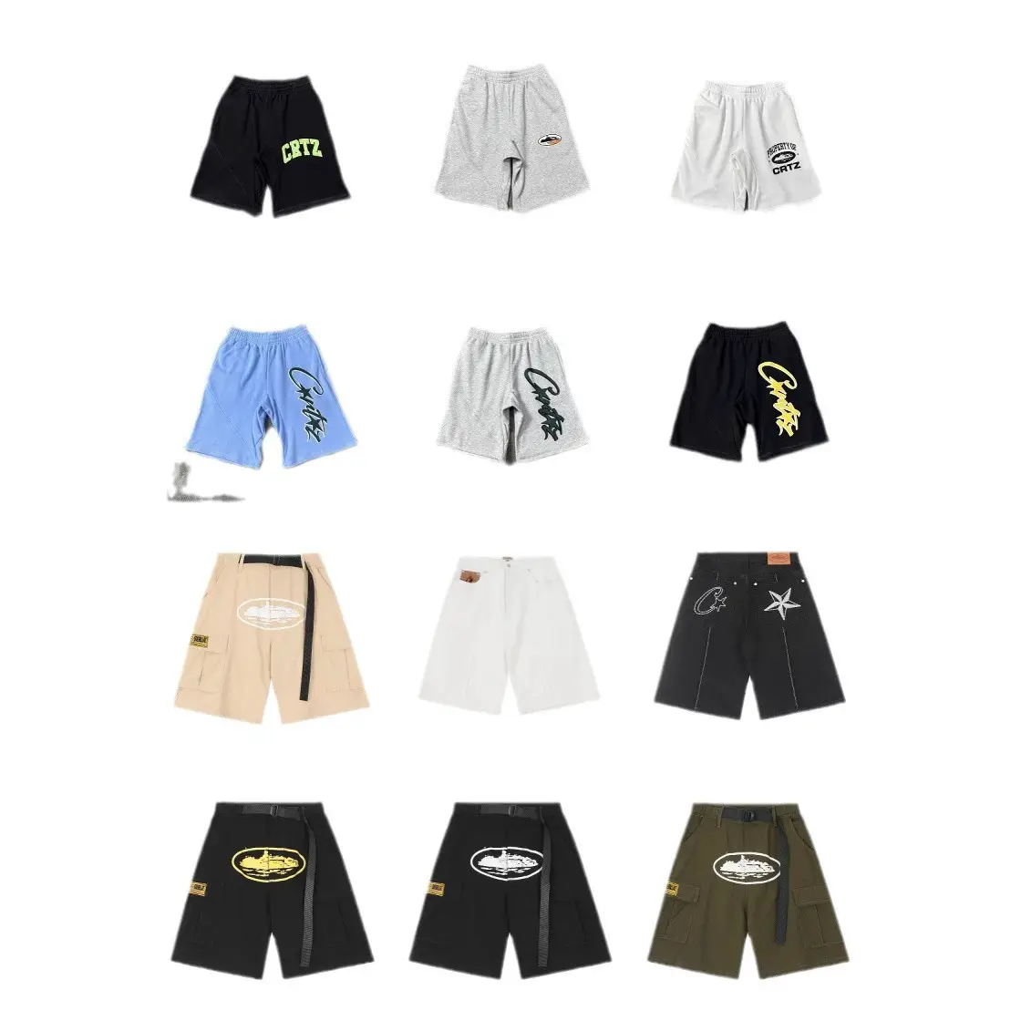 Corteiz Foreign Trade American Trendy Star Alcatraz Print Unisex Trendy Crew Neck Sweatshirt Casual Shorts
