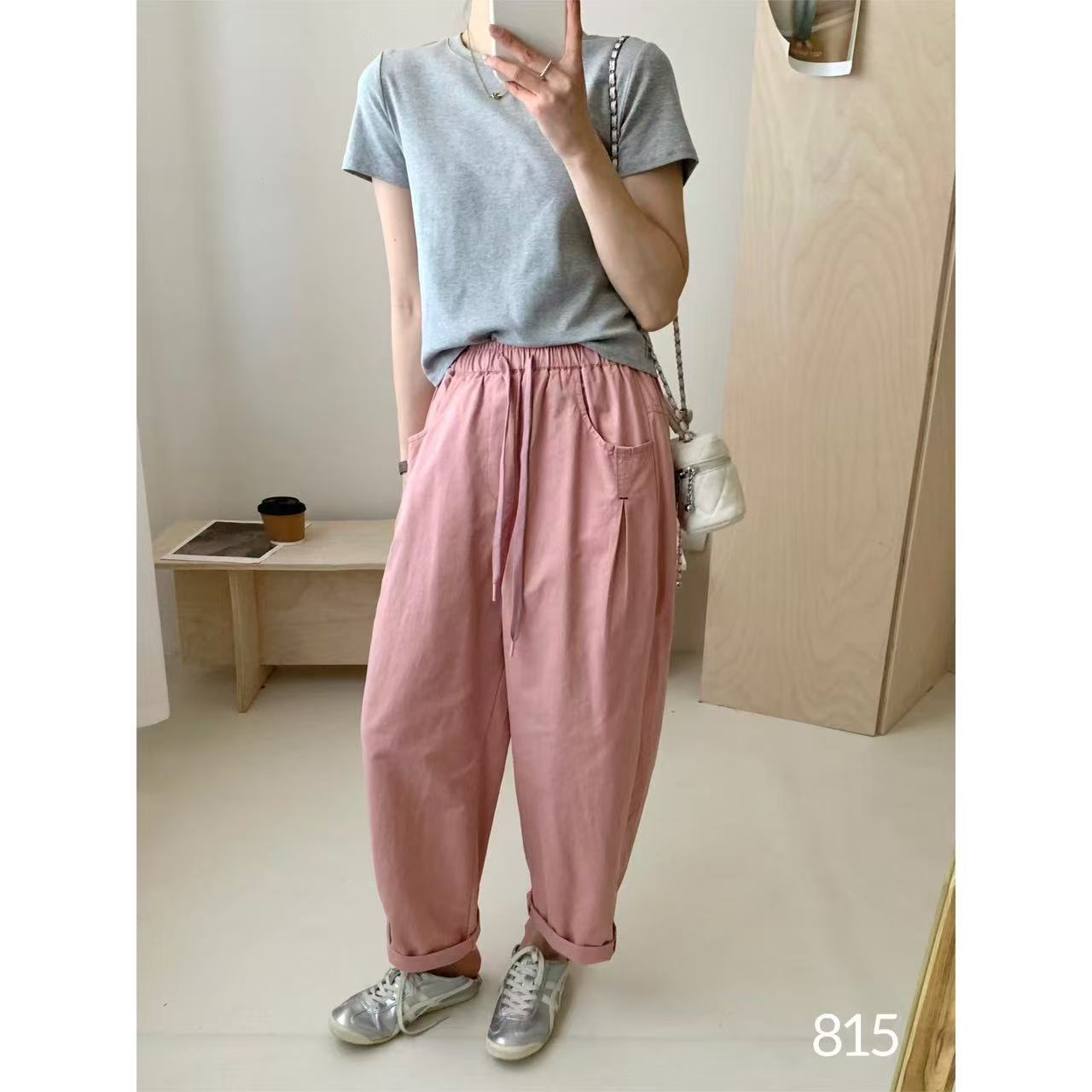 Casual Versatile Solid Color Elasto Waist Drawstring Hallen Pants Women's 2025 Spring New Loose Slimming Trousers