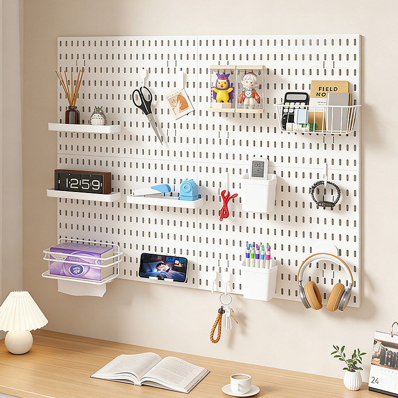 Pegboard Wall Storage Display Rack, No-Drill Required, for Study Room and Bedroom, Home Storage Solution, Shelf Decoration Pegboard
