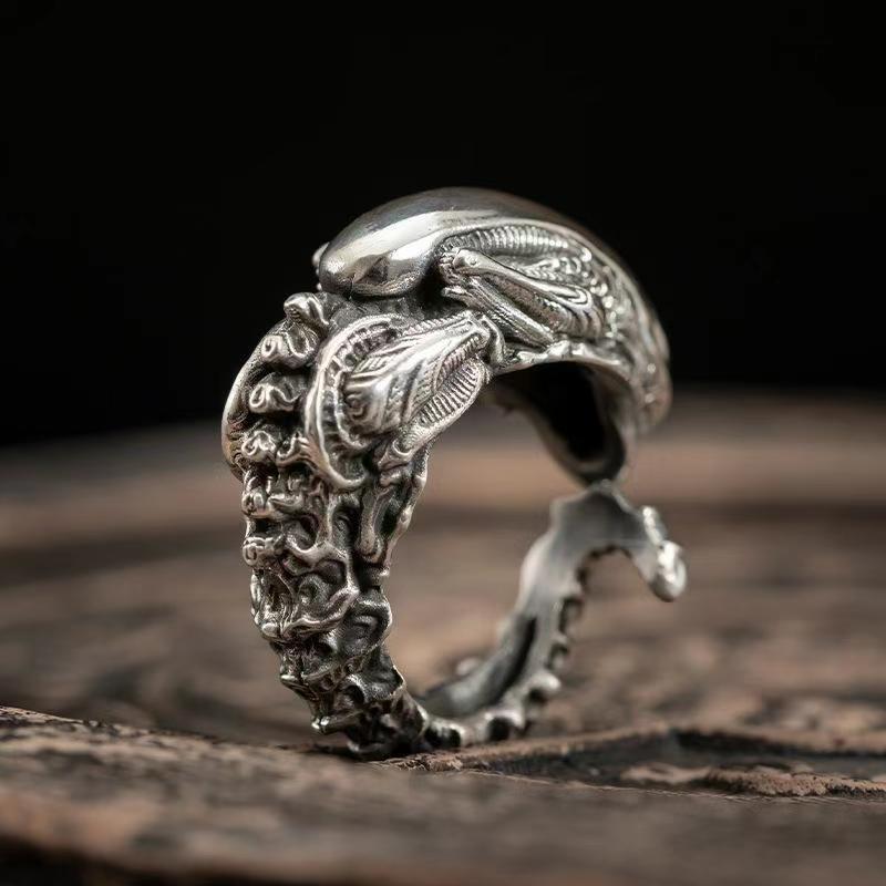 Vintage Creative Shaped Ring Cold Style Thai Silver Finger Ring Fashionable Simple High-end Open Ring
