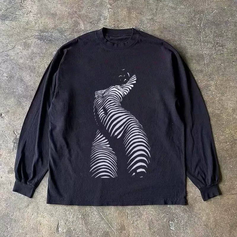 Overseas order backlog~Withdraw foreign trade early spring American trend pure cotton long sleeved t-shirt men's and women's loose top with cut label