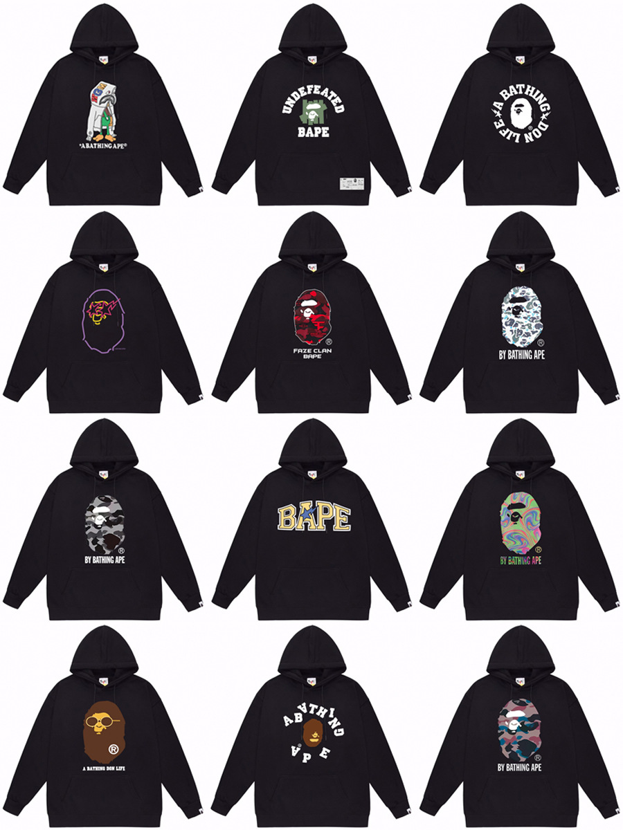 Cross-Border Export Trendy Brand Bape Shark Ape Head Pure Cotton Loose Men's and Women's Versatile Hooded Sweatshirt Hoodie Jacket