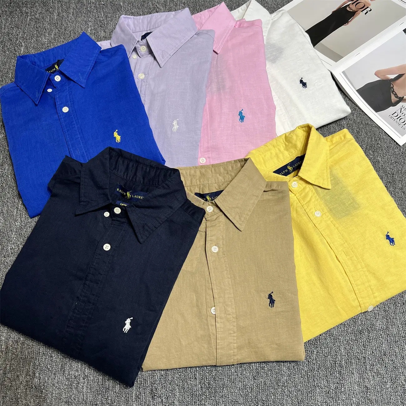 Cross-Border Rl Scanable Raffia Linen Shirt for Men and Women, Pony Logo Embroider, Old Money Trend Brand Cotton and Linen Shirt
