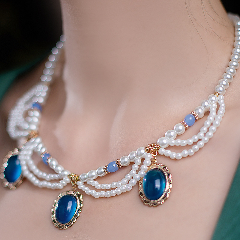 Ancient style hanfu accessories artificial Pearl multi-layer necklace soft non-fresh baked Palace style clavicle chain Dunhuang accessories Hundred