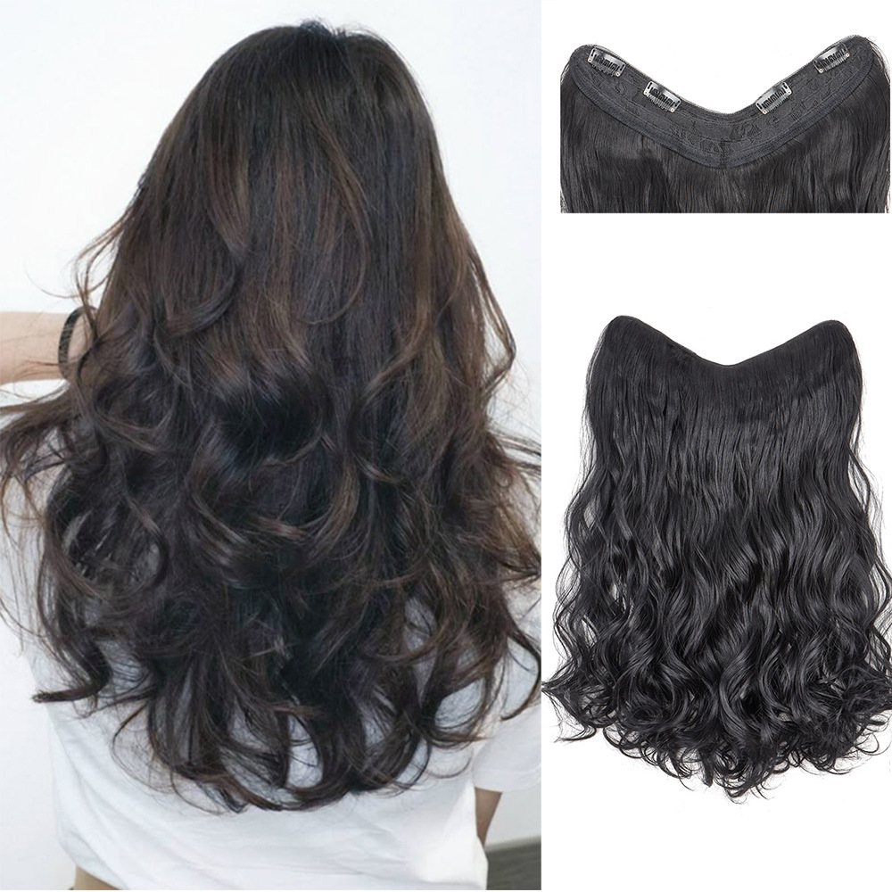 V-Shaped Wig for Women with Long Curly Hair, Large Waves, One-Piece Invisible Natural Fluffy Artificial Hair, V-Shaped Curly Hair Wholesale