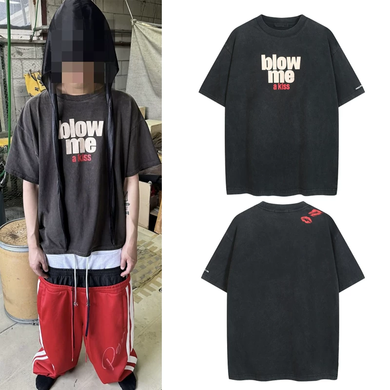 Project Grailz 25ss美式水洗Vintage唇印印花短袖T恤男女情侣潮
