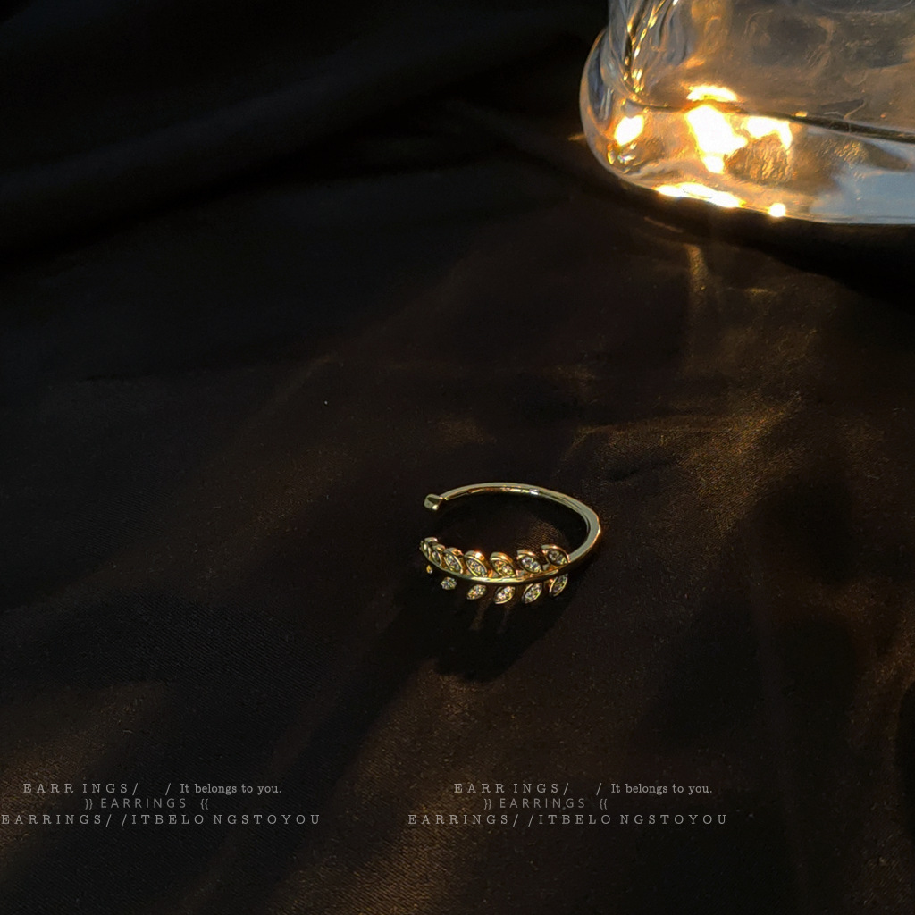 One Leaf Korean Zircon Ring Women's Internet Celebrity Fashion Light Luxury Niche Pink Tail Ring Joint Jewelry