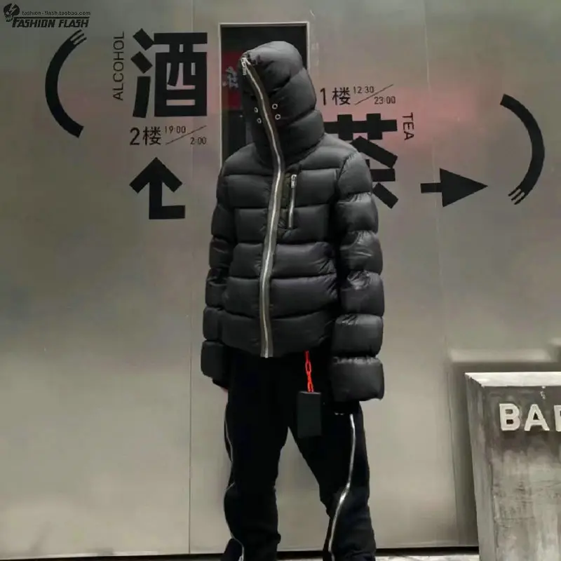 High Luxury Zipper Hooded Function Down jacket Dark pure color Minimalist Fall and winter Outwear Couple Male Loose Trendy