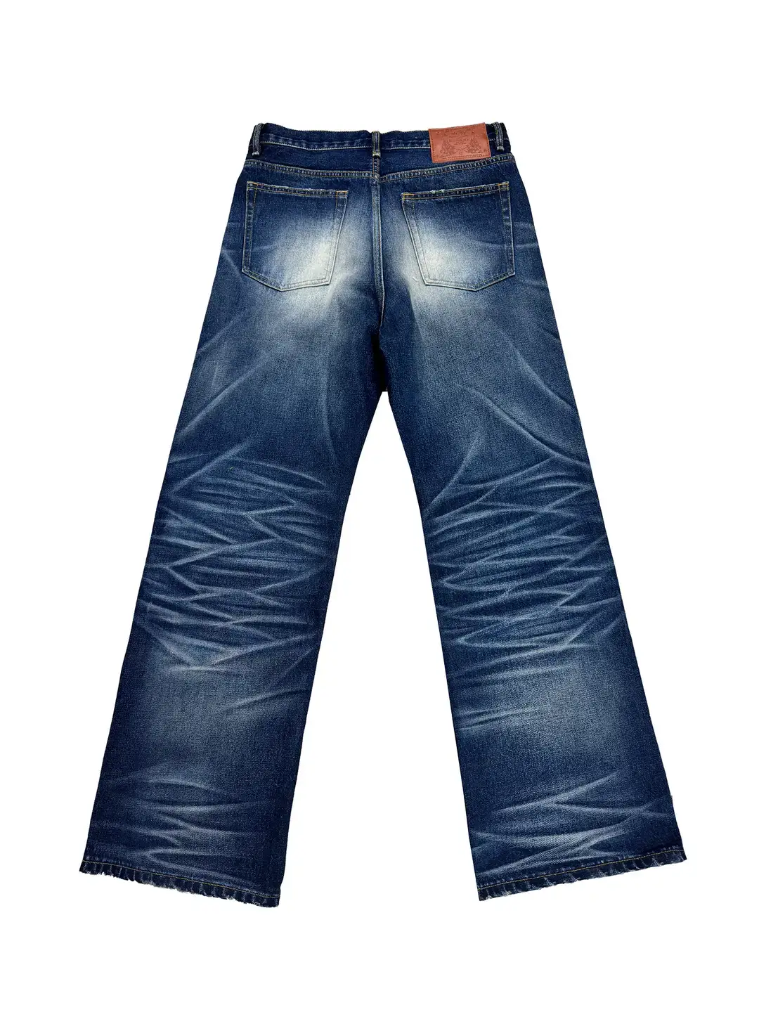 Wanna Lab25Ss Dark Blue Vintage Denim Natural Indigo Light Wash Whiskered Straight-Leg A-Line Pants