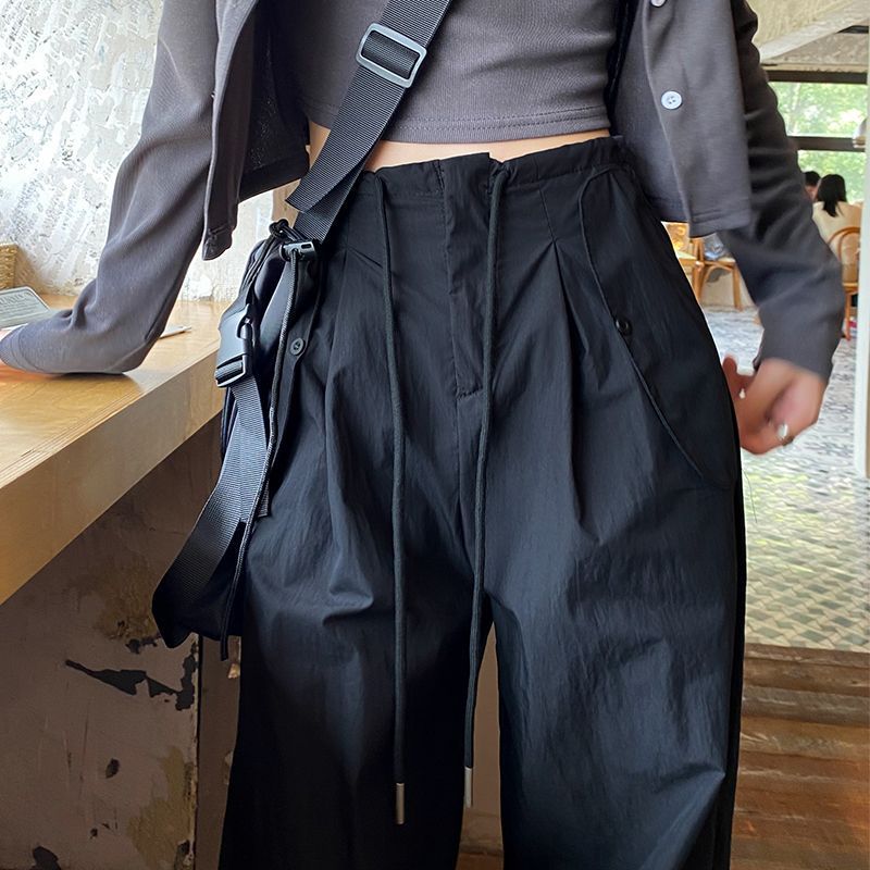Caution Pants 2025 New High Waist Parachute Pants Casual Wide Leg Pants Quick-drying American Spring and Autumn Sports Pants Trendy
