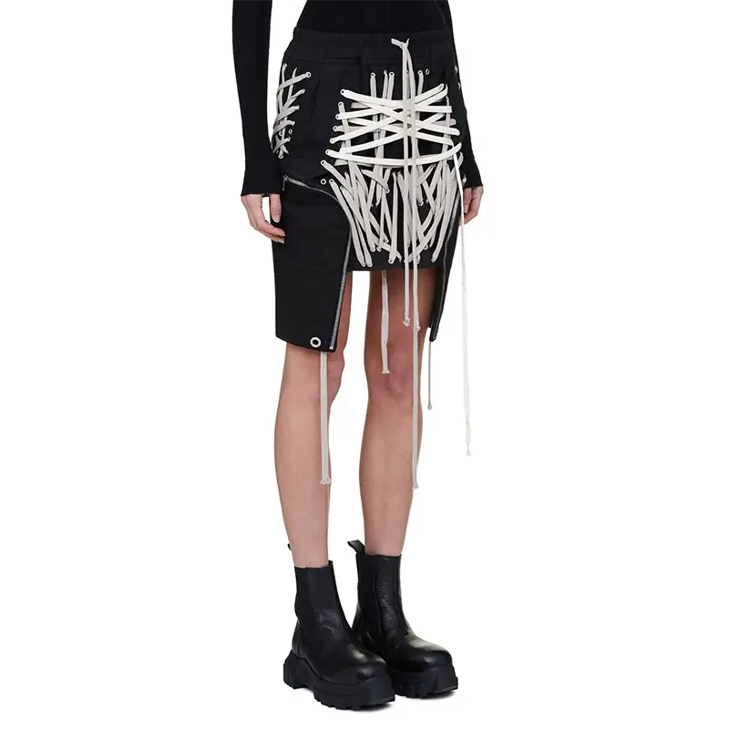 Oneofyou Dark Asymmetrical Strappy Skirt Ro Style Niche Pure Handmade Drawstring Stereo Flap Pocket Pants Skirt