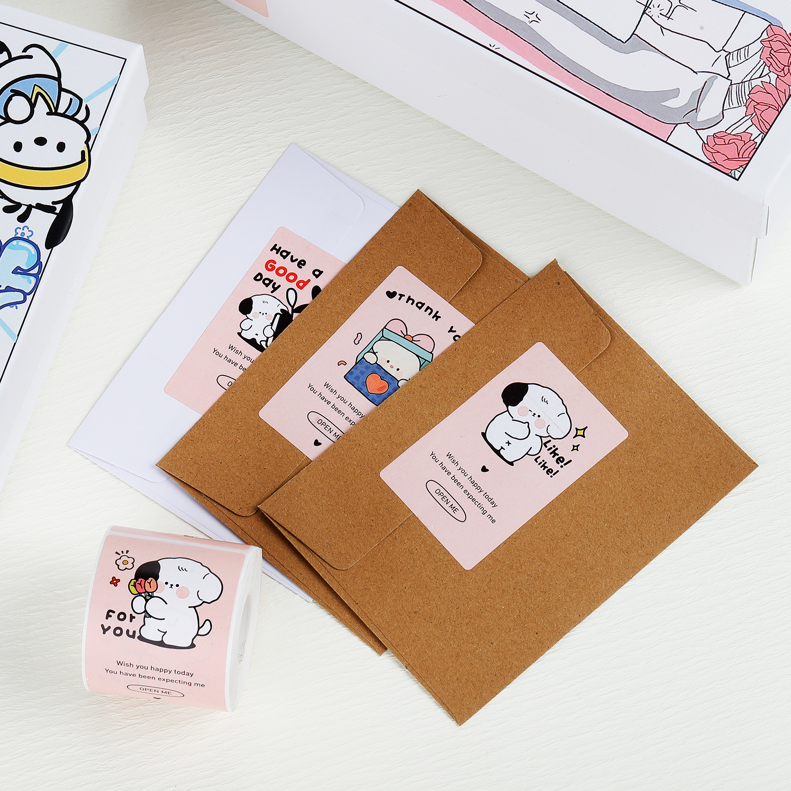 Cute Pet Dog Illustration 	 Thank You Thank You Packaging Stickers Sweet Style Rectangular Adhesive Stickers