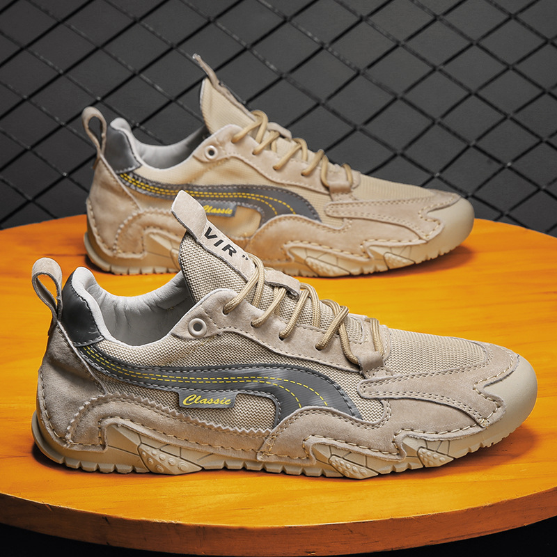 Men's Popular Four-Season Genuine Leather Mesh Breathable Soft-Soled Sports Shoes Men's Daily Running Non-Slip Casual Shoes Jinjiang Shoes
