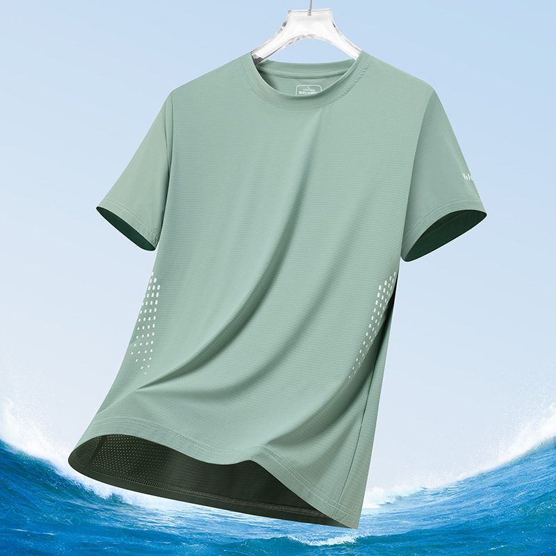 Ice Silk Short-sleeved T-shirt Men's Summer Lightweight Breathable Mesh Sports Fitness Quick-drying Running plus size T-shirt Top