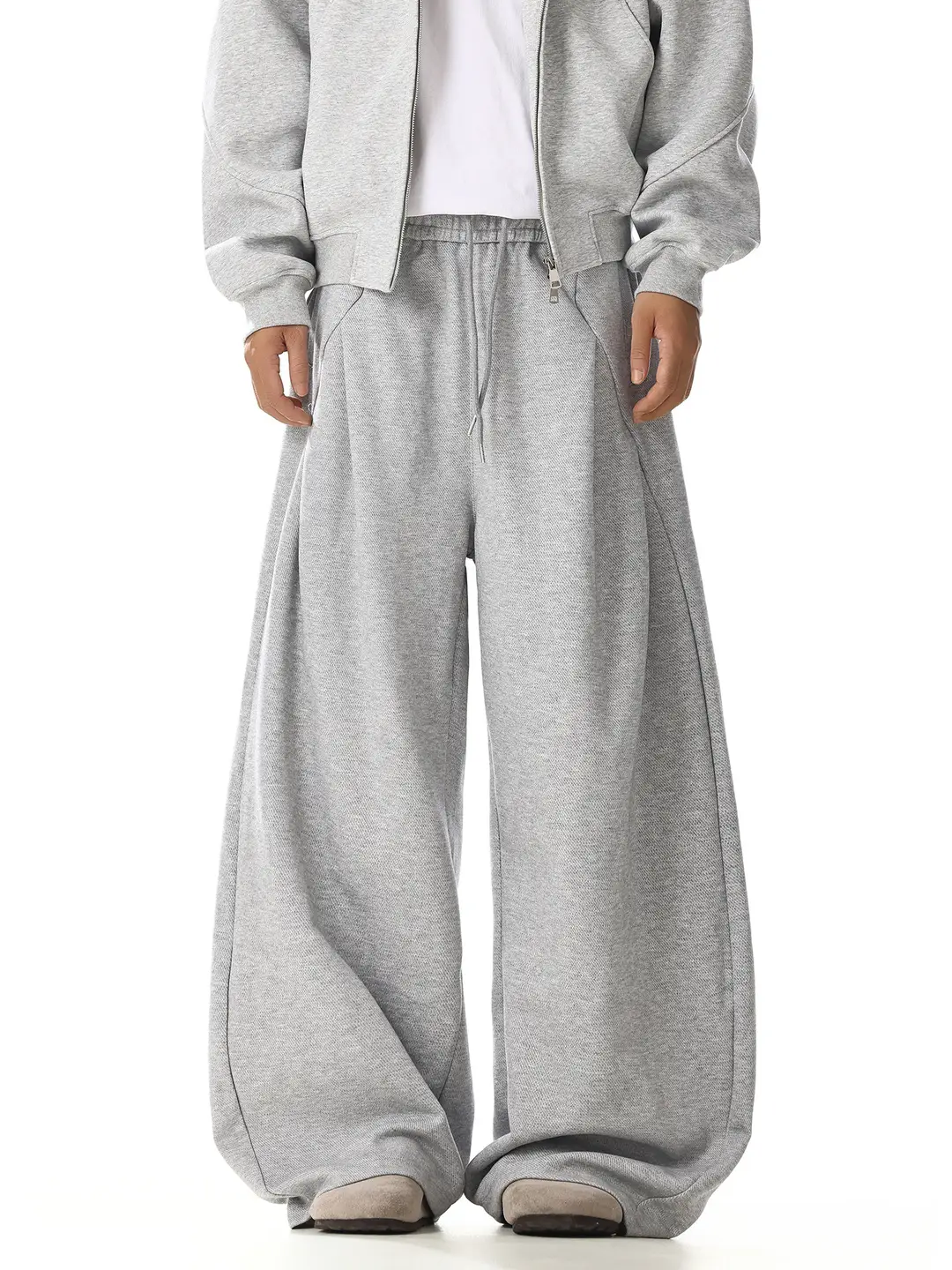 American style retro grey sweatpants with a niche design for men and women, deconstructing loose fit and slimming straight leg wide leg curved knife sports pants