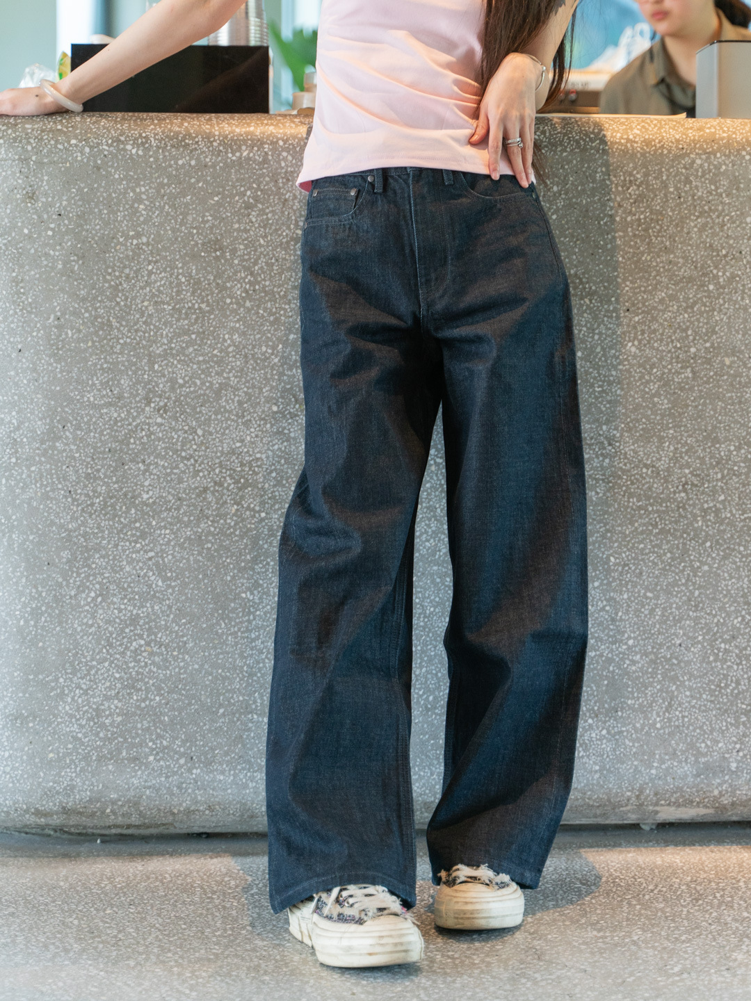 All-Match Retro Slim Slim Hip Loose dark blue Original Cow High Waist Straight Leg Wide Leg Denim Pants Women's Mop Pants 3062
