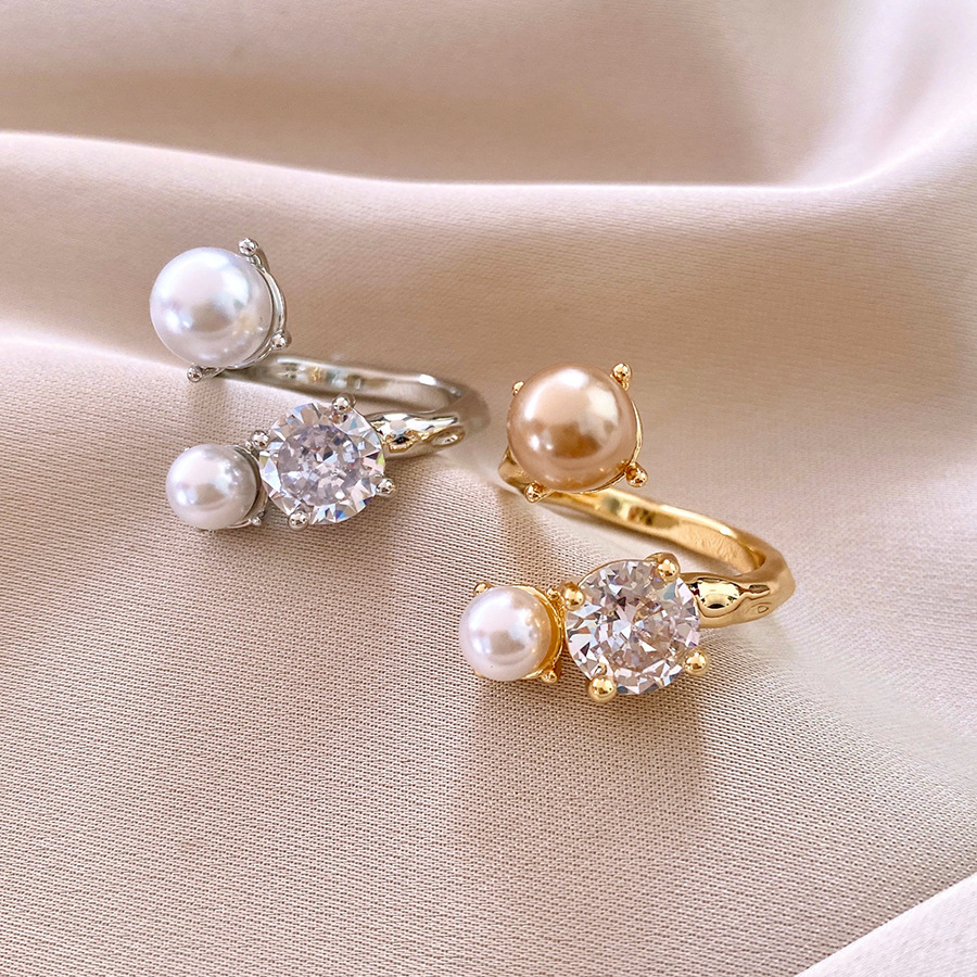 Zircon Irregular Pearl Open Ring Ins Style Index Finger Ring Versatile Light Luxury High-End Jewelry Wholesale