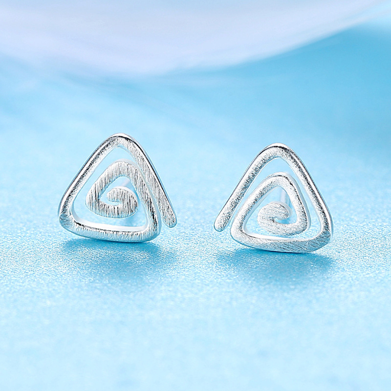 Triangular Spiral Earrings Women's Hollow Plain Brushed Small Swirl Circle Ear Jewelry Korean Niche Design Accessories