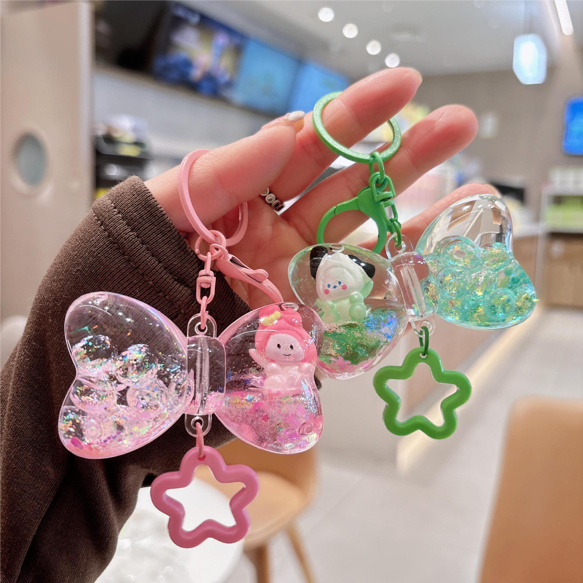Internet Celebrant New Arrival quicksand Bow Bubble Beads Sanrio Keychain Kulomi Girl Schoolbag Pendant Couple Gift