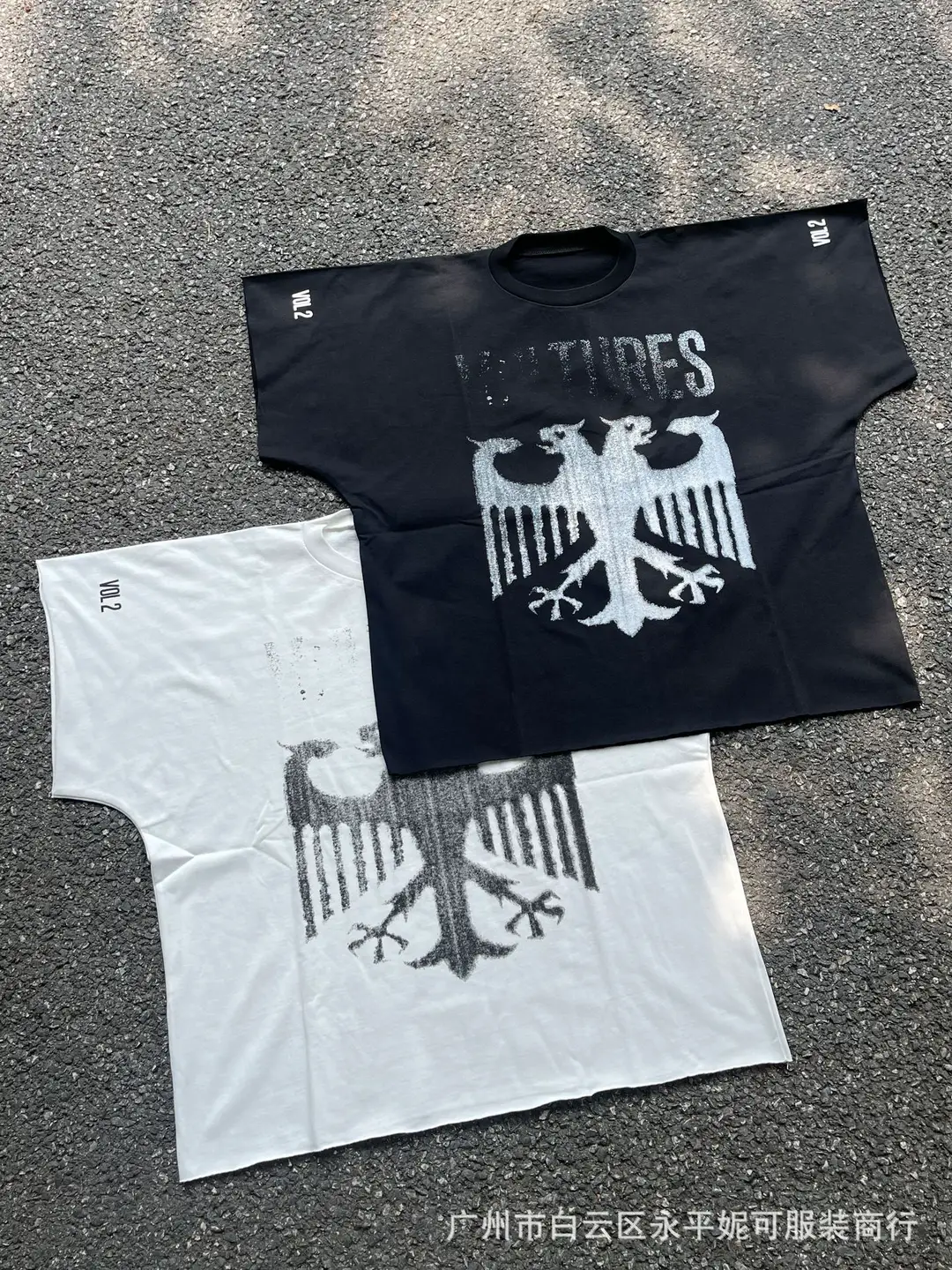 Kanye Kanye Yzy Gosha Vultures Merch Around Vulture Double-headed Eagle Loose Short-sleeved Tee Shirt