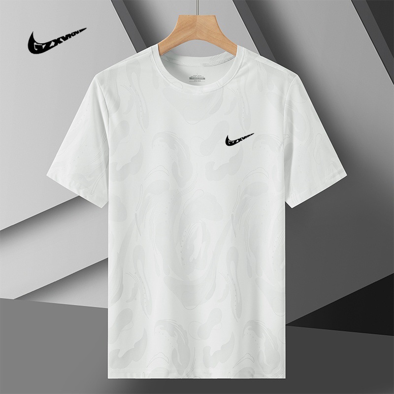 Cross-border 2025 New Ice Silk T-shirt Men's Sports Outdoor Short-sleeved Top Quick-drying Jacquard Casual Round Neck T-shirt for Men