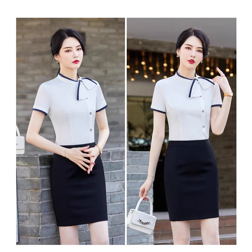 Professional Shirts for Women, Short-Sleeved Summer New Style Shirts, Hotel Front Desk Reception Work Clothes, Beauty Salon Work Clothes Suits