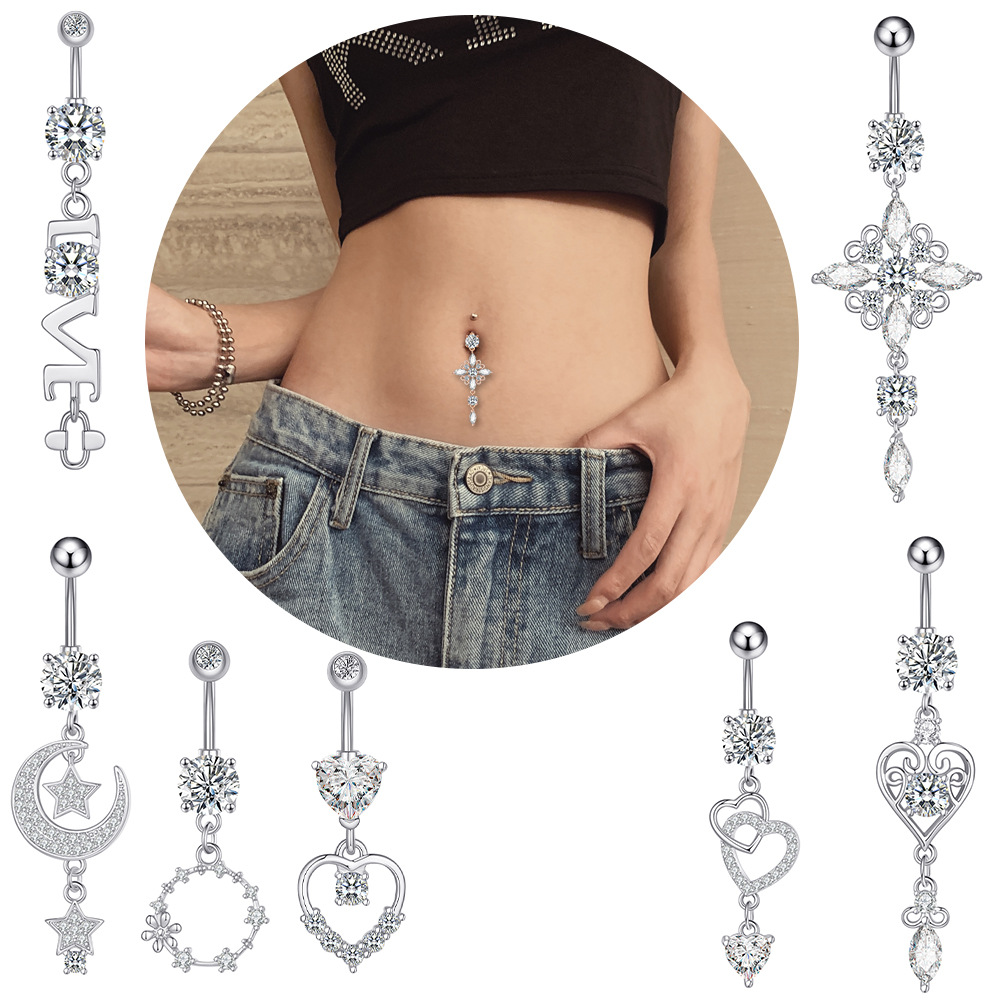 Cross-border e-commerce new zircon belly button ring belly button nail piercing jewelry online wholesale