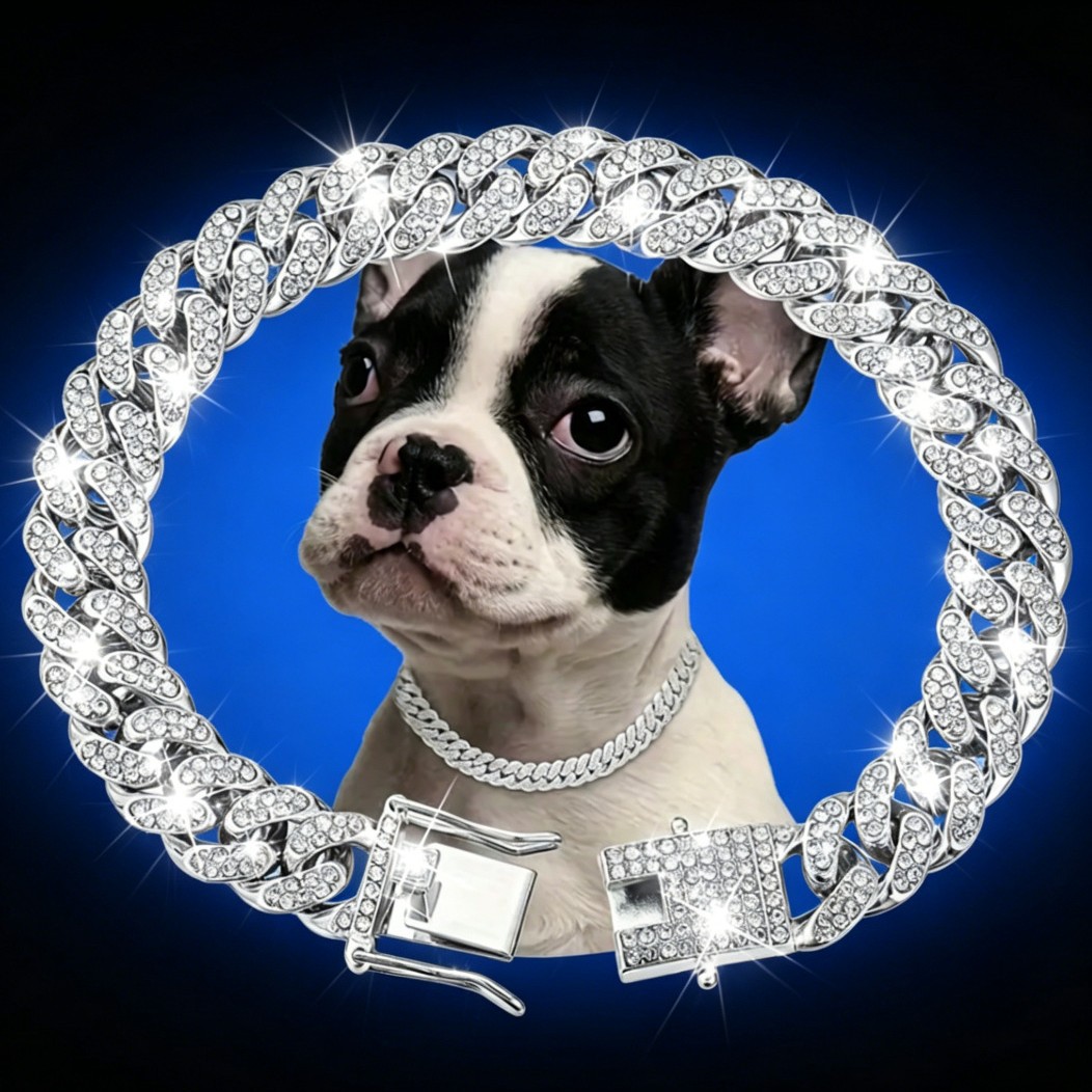 Hot-Selling Pet Collar with Alloy and Rhinestone Inlay, 13mm Cuban Chain Suitable for Large, Medium, and Small Cats and Dogs, Wholesale Necklace