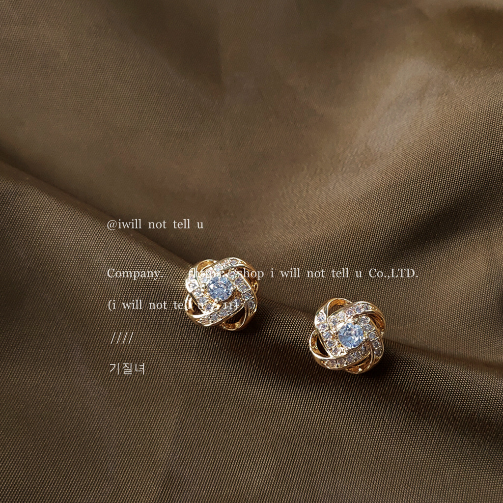 Micro-Inlaid Zircon Silver-Plated 14K Spiral Knot Earrings for Women, Korean and Japanese Style, Simple and Elegant Mini Earrings