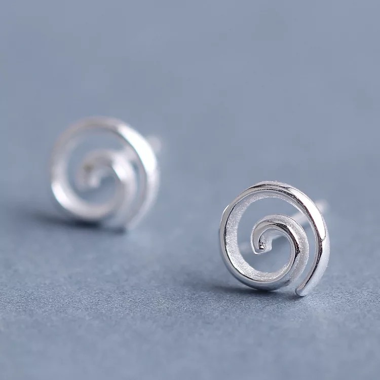 Runxin Spiral Earrings Women's Korean-style Copper Silver-plated Accessories Fashionable Small Mini Jewelry Simple Whirling Earrings