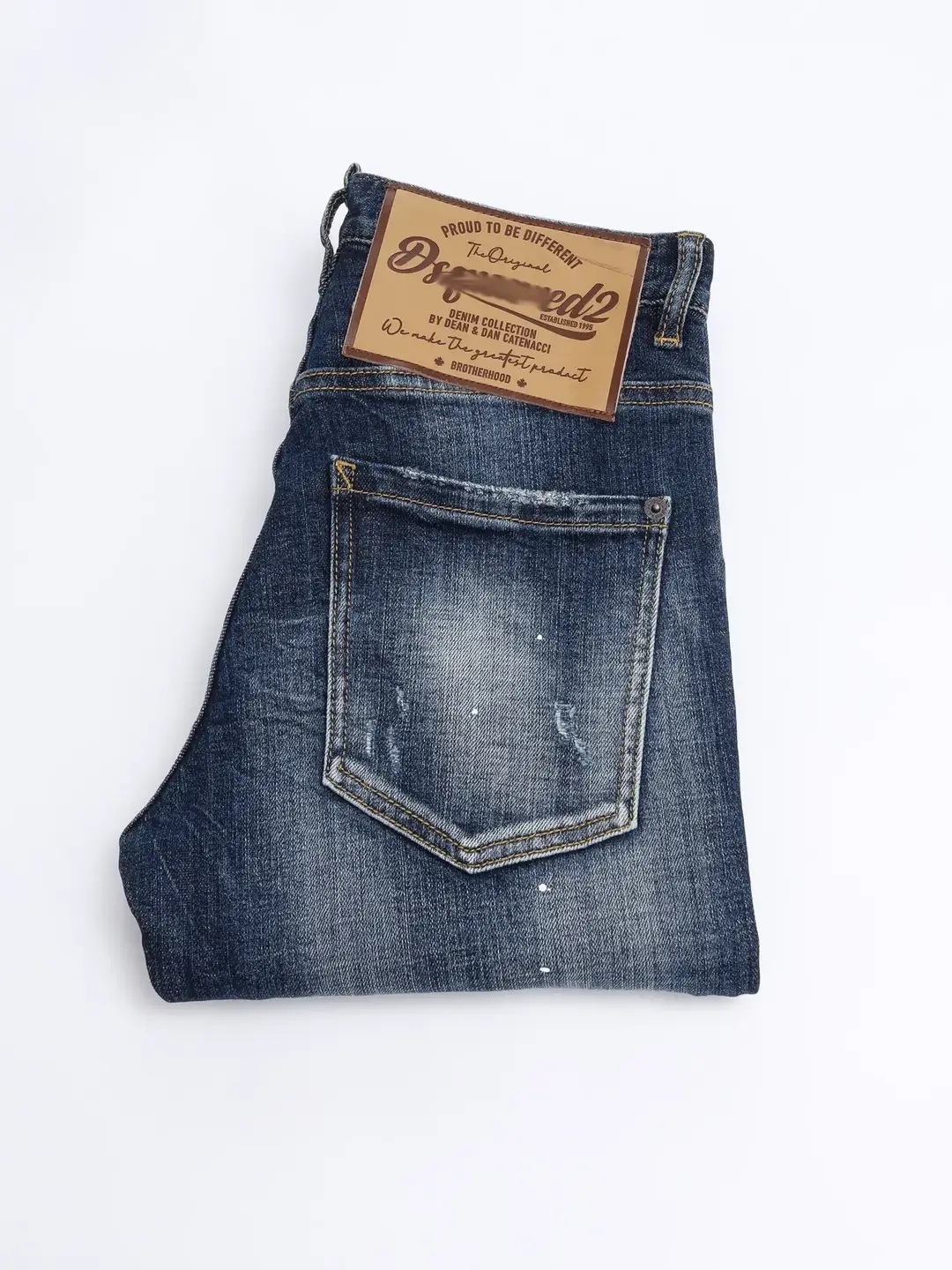 D2 Jeans European Station Autumn New Style Dark Blue Washed Faded Paint Graffiti Slim Fit Skinny Jeans for Men