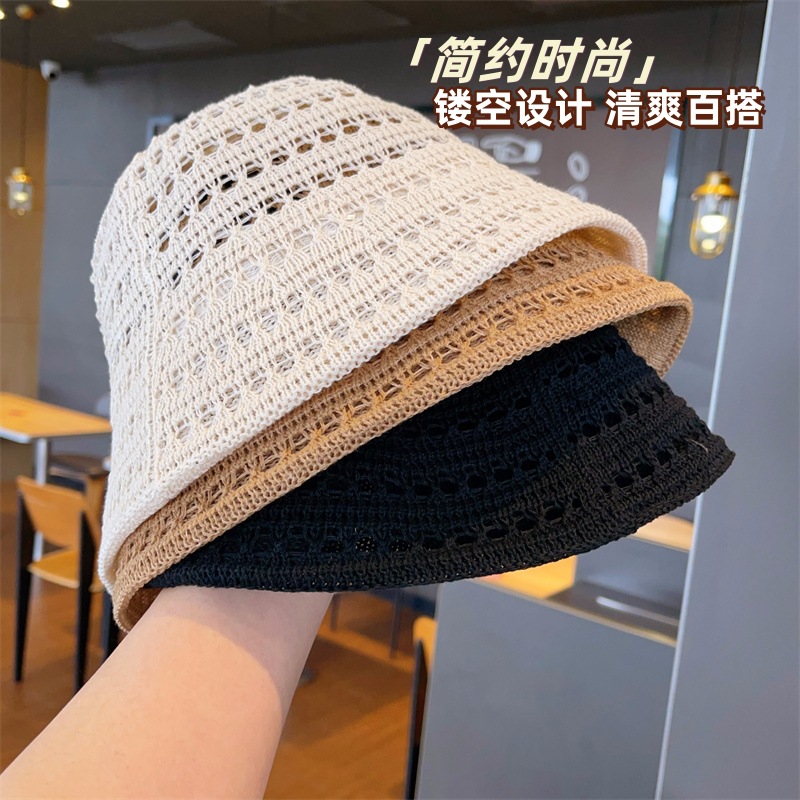 South Korea Hat Elegant Lady Crocheted Hollow Showing Face Small Fisherman Hat Knitted Women's Summer 2025 New Bucket Hat
