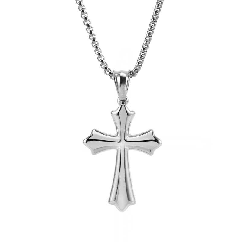 Cross-Border European and American Personalized Cross Necklace Titanium Steel Punk Style Glossy Lettering Pendant Simple Men's Long Necklace