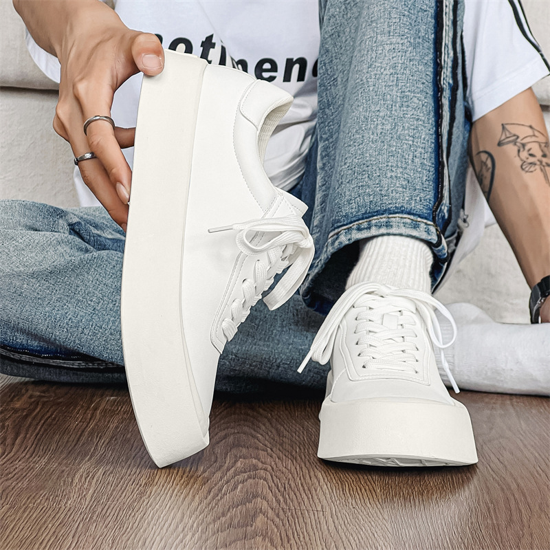 New Style Thick-soled Fashionable Height-increasing Trendy All-match Summer White Shoes Breathable Men's Shoes Low-top Men's Casual Skate Shoes